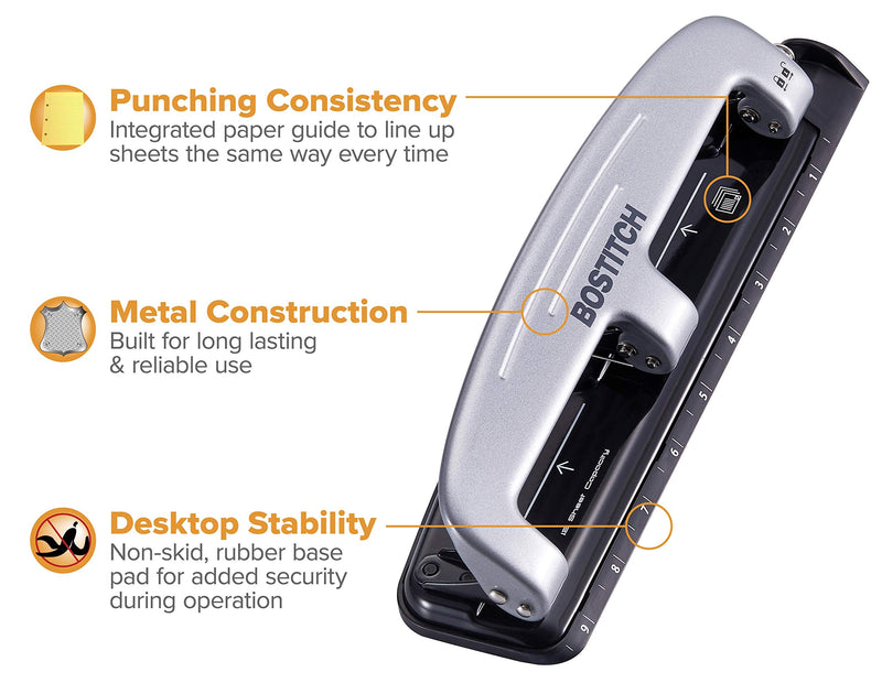 [Australia - AusPower] - PaperPro inPRESS 12 Reduced Effort Three-Hole Punch, Silver/Black (2101) 12 Sheet Black 