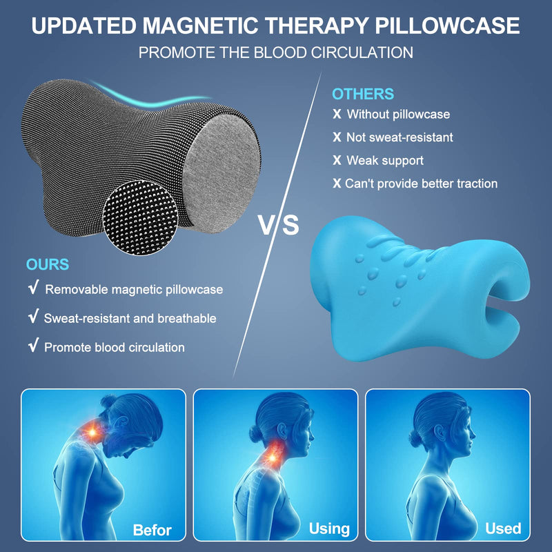 [Australia - AusPower] - Neck and Shoulder Relaxer with Magnetic Therapy Pillowcase, Neck Stretcher Cervical Traction Pillows,Neck Traction Device for Pain Relief Relieve TMJ Headache Muscle Tension Spine Alignment 