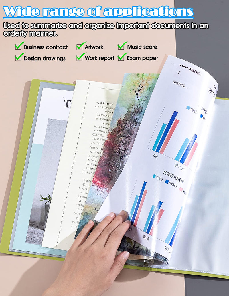[Australia - AusPower] - A4 File Folder 60 Pockets Clear Filing Folders Book Display Book Multi-Pocket Organiser Sheet Music Artwork Office Document Protector，120-Sheet Capacity for 8.5 X 11-Inch Inserts (Green) Green 