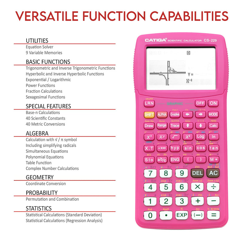 [Australia - AusPower] - Scientific Calculator with Graphic Functions - Multiple Modes with Intuitive Interface - Perfect for Beginner and Advanced Courses, High School or College Pink 