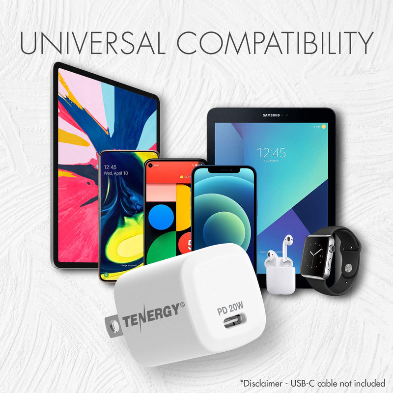 [Australia - AusPower] - Tenergy USB-C Charger with PD 20W, Fast Charging iPhone 12/12 Mini / 12 Pro / 12 Pro Max / 11, Galaxy, Pixel 4/3, iPad Pro (Cable not Included) 