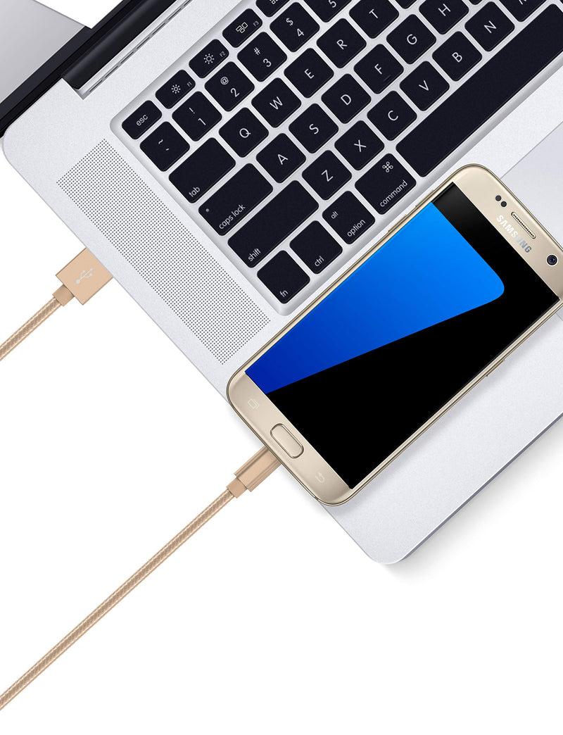 [Australia - AusPower] - TALK WORKS Micro USB Cable 6ft Long Android Cell Phone Charger Braided Heavy Duty Fast Charging Cord for Samsung Galaxy S6 / S7, Tablet, Bluetooth Speaker, Wireless Earbuds Headphones - Gold 6ft (Gold) 