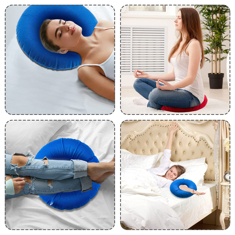 [Australia - AusPower] - Zonon 2 Pieces Inflatable Donut Cushion Inflatable Ring Cushion Seat 15 Inch Round Inflatable Cushion Portable Donut Cushion Pillow for Home Office Chair Wheelchair Car, 2 Colors (Blue, Red) Blue, Red 