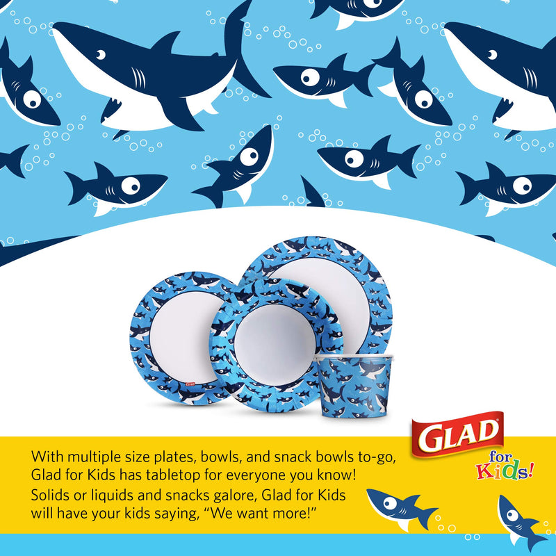 [Australia - AusPower] - Glad for Kids 8 1/2-Inch Paper Plates | Small Round Paper Plates with Cute Sharks Design for Kids | Heavy Duty Disposable Soak Proof Microwavable Paper Plates for All Occasions, 20 Count 8.5" Plates - 20 Count 