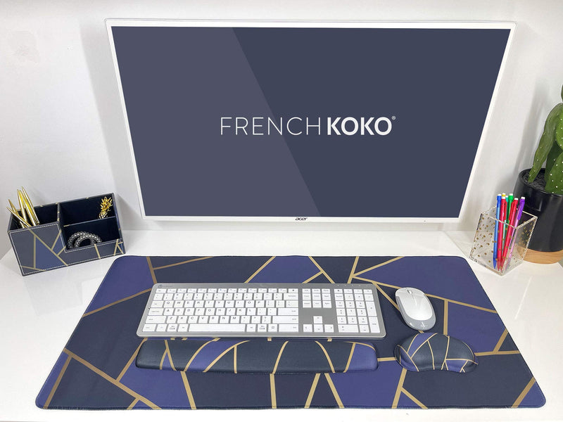 [Australia - AusPower] - French Koko Large Mouse Pad, Long Desk Mat Keyboard Pad Desktop Accessories Home School College Decor Supplies Pretty Mousepad Big Computer Office Essentials Women Girls XL Cute Modern Dark Chic Classic Dark Chic 