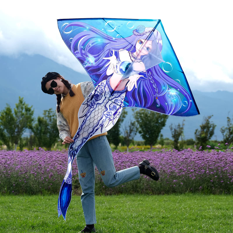 [Australia - AusPower] - Mint's Colorful Life Mermaid Kite for Girls & Kids, Easiest to Fly Delta Kite blue style 