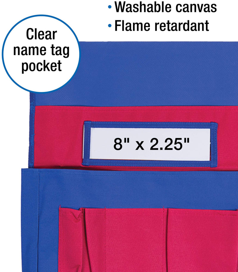 [Australia - AusPower] - Carson Dellosa Chairback Buddy Pocket Chart—Blue and Red Desk Chair Seat Back Organizer With 6 Pockets for Classroom Supplies, Student Name Tag With Pocket (15" x 19") Blue & Red 