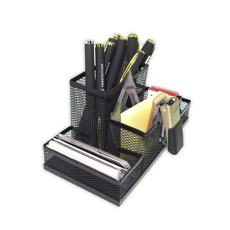 [Australia - AusPower] - Fengtaiyuan T02 Black-Plus, Big Black Metal Wire Mesh Pencil Holder, Desktop Organizer 