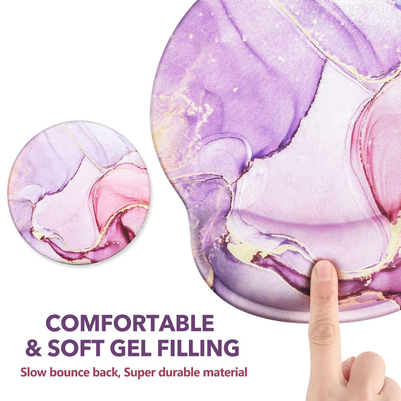 [Australia - AusPower] - AIMSA Ergonomic Mouse Pad with Wrist Rest Support Gel Memory, Non-Slip PU Base Wrist Rest Pad for Home, Office, Work, Game, Easy Typing, Pain Relief, Comfortable, Durable, Pink Purple Marble 