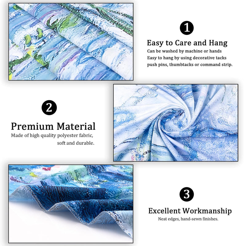 [Australia - AusPower] - Avinyl Floral Tapestry for Bedroom Aesthetic Water Lilies by Monet Wall Art Tapestry Abstract Nature Flower Wall Hanging for Living Room Dorm Decor 51in x 60in Blue 51.00" x 60.00" 