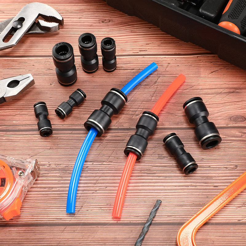 [Australia - AusPower] - 40 Pieces Straight Push Connectors, Push to Connect Fittings Kit Quick Release Pneumatic Connectors Air Line Fittings Connect Air Hose Fittings, 2 Way (Black,1/4 5/16 3/8 1/2) 