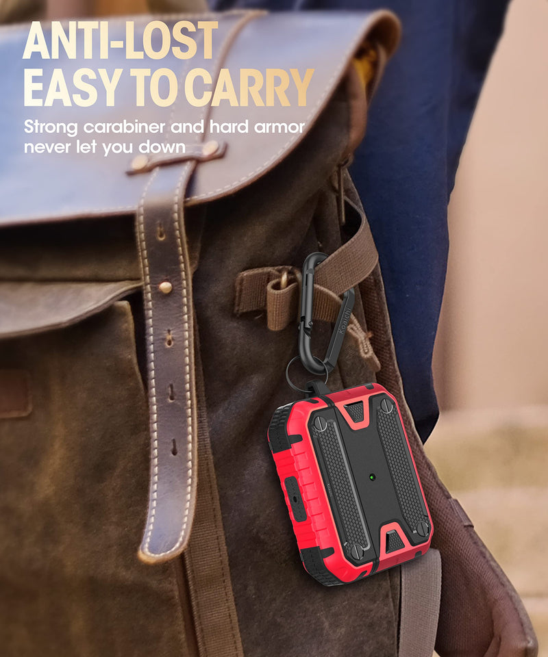 [Australia - AusPower] - Koaichi Compatible with AirPods Pro(2nd Generation/1st Generation), Full-Body Rugged Hard Shell Protective Case Cover with Keychain Designed for AirPods Pro (2022/2019), Black/Red 