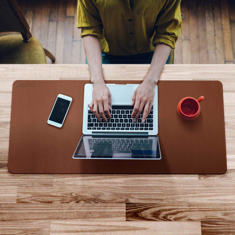 [Australia - AusPower] - CENNBIE Extended Leather Gaming Mouse Pad/Mat, Large Office Writing Desk Computer Leather Mat Mousepad,Waterproof - 39.3"x19.6" (Brown) 39.3" x 19.6" Brown 