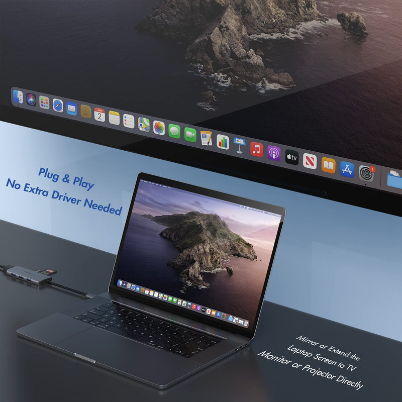 [Australia - AusPower] - USB C Hub Adapter for MacBook Air, USB C HDMI Dongle for MacBook Pro, 6 IN 1 USBC HDMI Multiport Adapter Mac Converter with 4K HDMI, 3 USB 3.0,SD/TF for Dell XPS, HP, Surface and Other Type C Devices 6 IN 1 USB C Hub 