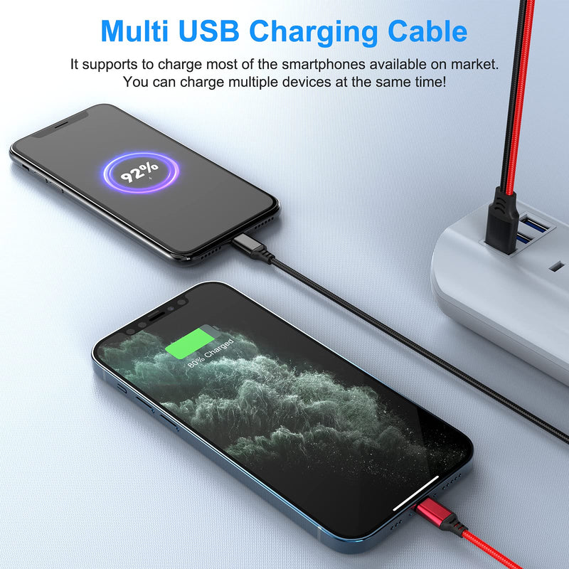 [Australia - AusPower] - Multi 2 in 1 USB Universal iPhone Charging Cable, 1.2M/3Ft Portable Nylon Braided Phone Charger Cord Type C/Lightning Connector Adapter for Android/Apple/Samsung/LG/Pixel/Huawei/XiaoMi/Tablets 2 in 1 cable 