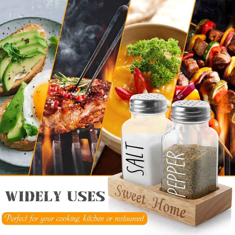 [Australia - AusPower] - Farmhouse Salt and Pepper Shakers with Holder - Dopeca Glass Salt and Pepper Set with Wood Tray for Kitchen Counter or Table - Farmhouse Rustic Kitchen Decor and Gifts - Easy Refilling-2.7 oz Clear 