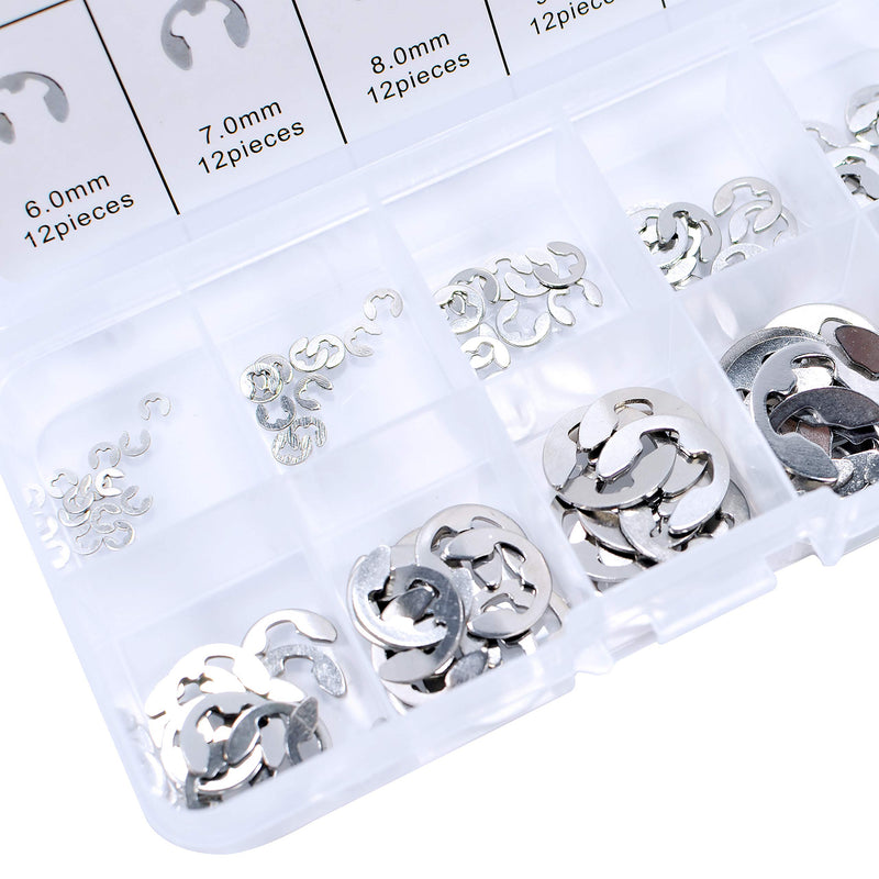 [Australia - AusPower] - Nother 120Pcs 304 Stainless Steel E-Clip Circlip External Retaining Ring 10 Size Assortment Set, 0.4 x 0.2 x 0.1 inches 