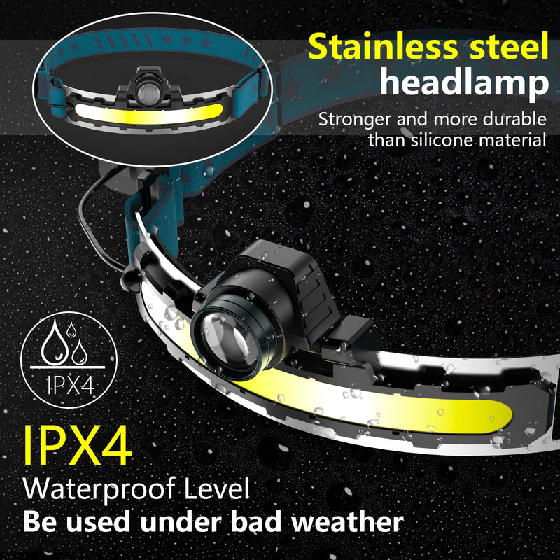 [Australia - AusPower] - LED Headlamp Rechargeable, Super Bright 1000 Lumens 270° Wide Beam Headlamp with Motion Sensor,6 Lighting Modes, IPX4 Waterproof Head Lamp Suitable for Camping, Working, Hiking, Hard Hat Headlight 