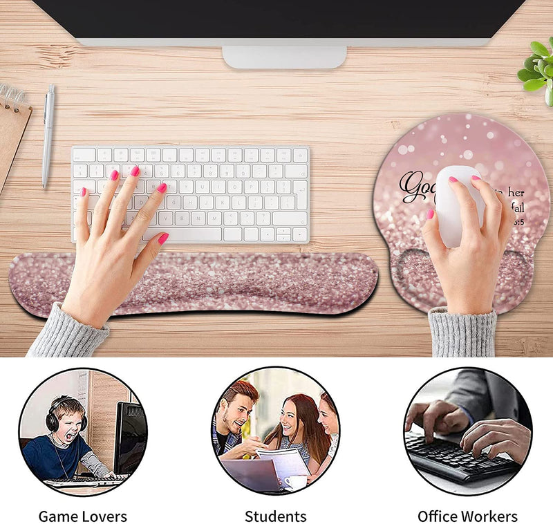 [Australia - AusPower] - Ergonomic Mouse Pad Wrist Support Gel and Keyboard Wrist Rest Set for Laptop, Mac, Gaming and Office, Durable, Comfortable and Pain Relief + Coaster , Psalm 46:5 God is Within Her,She Will Not Fall 