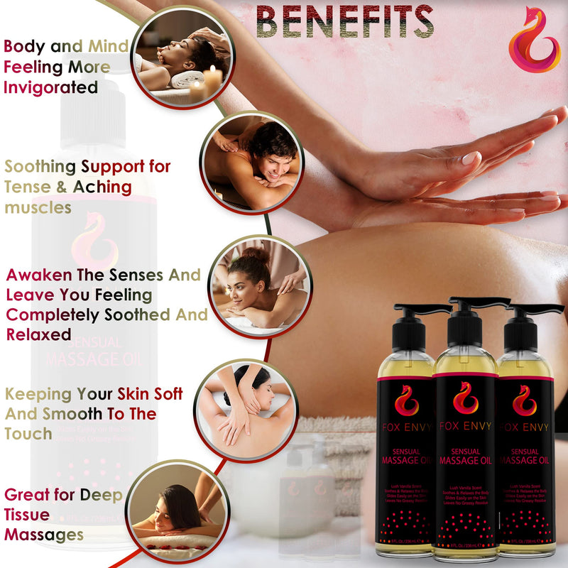 [Australia - AusPower] - Massage Oil for Couples, Women & Men (1 Bottle, 8 fl oz) - Fox Envy Massage Oil with Coconut Oil & Jojoba Oil - Orange Blossom with Rosemary 