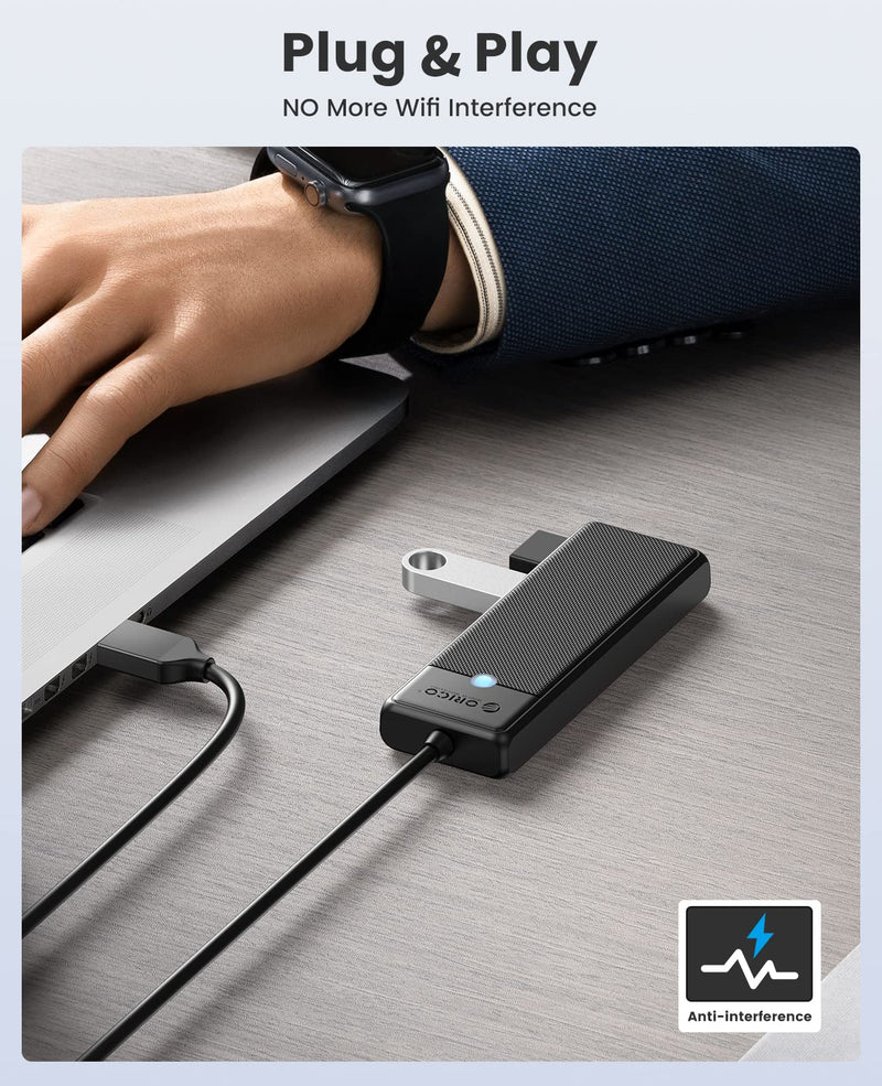 [Australia - AusPower] - USB 3.0 Hub, ORICO 4-Port USB Hub with 6FT Long Cable, Ultra Slim USB Splitter for Laptop MacBook Pro, iMac, Surface Pro, XPS, PS5，PC, Flash Drive, Mobile HDD(Black/6ft) Black/USB-A 