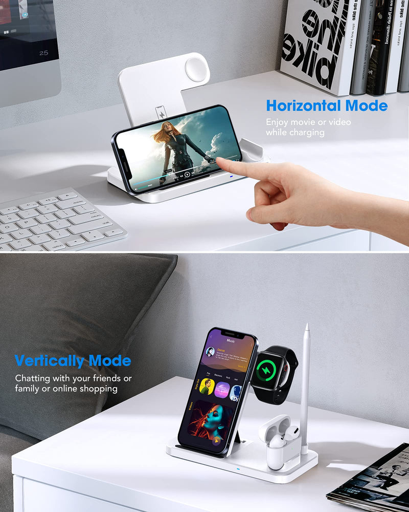 [Australia - AusPower] - TAOHAI 4 in 1 Wireless Charging Station for Apple Products, Fast Charger Stand Compatible with Watch SE 6 5 3 2, AirPods Pro, Pencil and iPhone 12, 11, 11 Pro max, Xr Xs X White 4IN1WHITE 