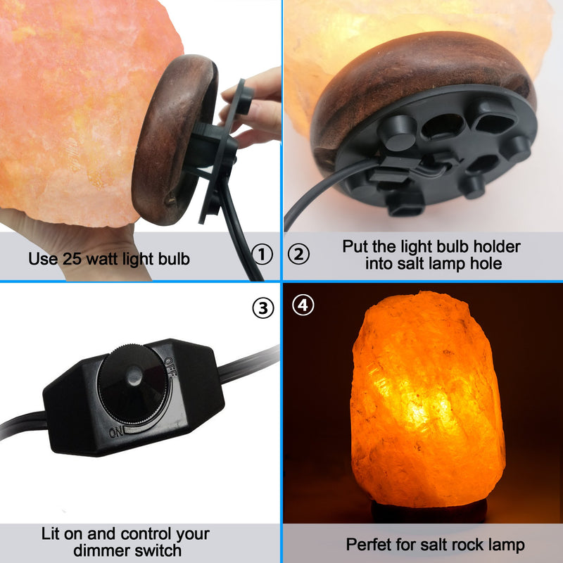 [Australia - AusPower] - Haraqi Himalayan Salt Lamp Cords (6ft) with Dimmer Switch,Original Replacement Cords with Base Assembly(3.34 Inches) and 25 Watt E12 Bulbs for Salt Rock Lamp,UL-Listed Cord 2 Set Black 