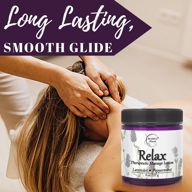 [Australia - AusPower] - Relax Therapeutic Massage Lotion – All Natural Enriched with Lavender & Peppermint Essential Oils Perfect for Massage Therapy - Massage Cream for Full Body Massage - Brookethorne Naturals 8oz 