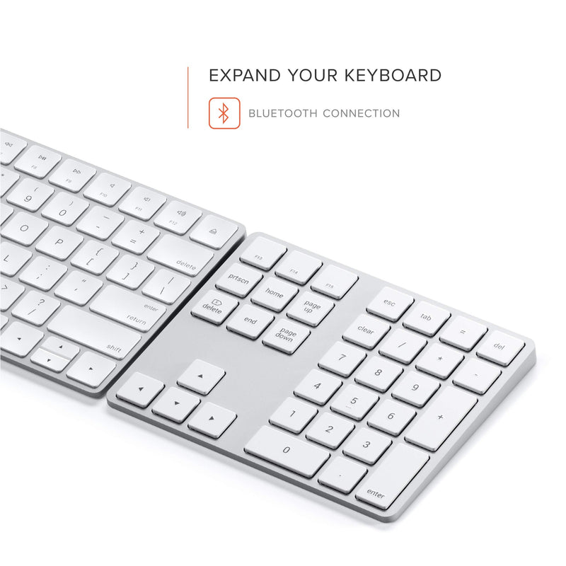 [Australia - AusPower] - Satechi Bluetooth Extended Numeric Keypad – Slim Rechargeable 34-Key Numberpad – Compatible with 2020 MacBook Air, 2020 iPad Pro, 2020/2019 MacBook Pro, iMac/iMac Pro (Silver) Silver 