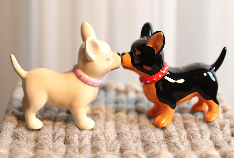[Australia - AusPower] - Ebros Gift Paco And Coco Kissing Chihuahua Couple Lovers Puppy Dogs Magnetic Ceramic Salt And Pepper Shakers Figurine Collectible Set Pedigree Dog Breeds Cute Animal Decoratives 