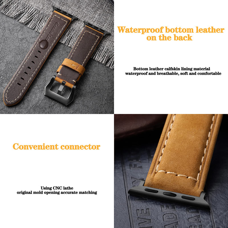 [Australia - AusPower] - Smart Watch Bands Compatible with iPhone 44mm 42mm, 40mm 38mm Vintage Soft Cowhide Waterproof Bottom Band Classic Band Buckle Replacement Men Women Strap iWatch Series 4/3/2/1 Yellow Brown 44mm / 42mm 