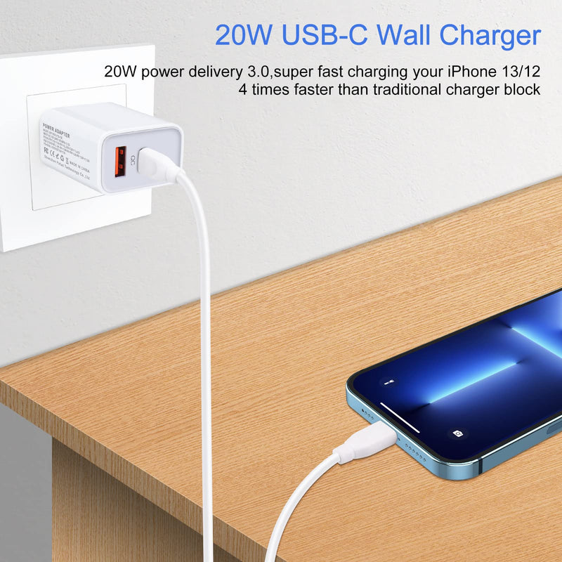[Australia - AusPower] - USB C Wall Charger,Dual Port Charging Block Box Brick,3Pack 20W Fast Charging USB Plug Compatible for Samsung Galaxy A53 5G,A13,S22 Ultra,S21 FE 5G,A52,A42,S20,A32,A03S;iPhone 13 Pro/Min,12,SE,11,XR,8 3Pack-White 