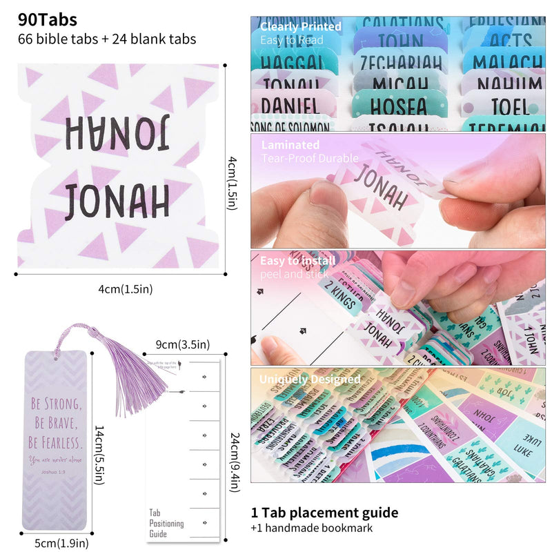 [Australia - AusPower] - Laminated Bible Tabs for Women and Girls (Large Print, Easy to Read), Women Bible Journaling Book Tabs, Christian Gift, 90 Colorful Bible Tabs Old and New Testament, Includes 24 Blank Tabs Space 