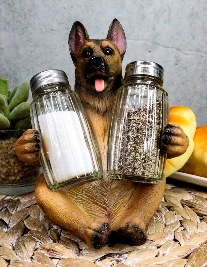 [Australia - AusPower] - Ebros Gift Panting German Shepherd Police Canine Unit Dog Salt and Pepper Shaker Set With Two Glass Shakers Figurine Set 6"Tall Pet Pal Kitchen Dining Bar Decorative Accent 