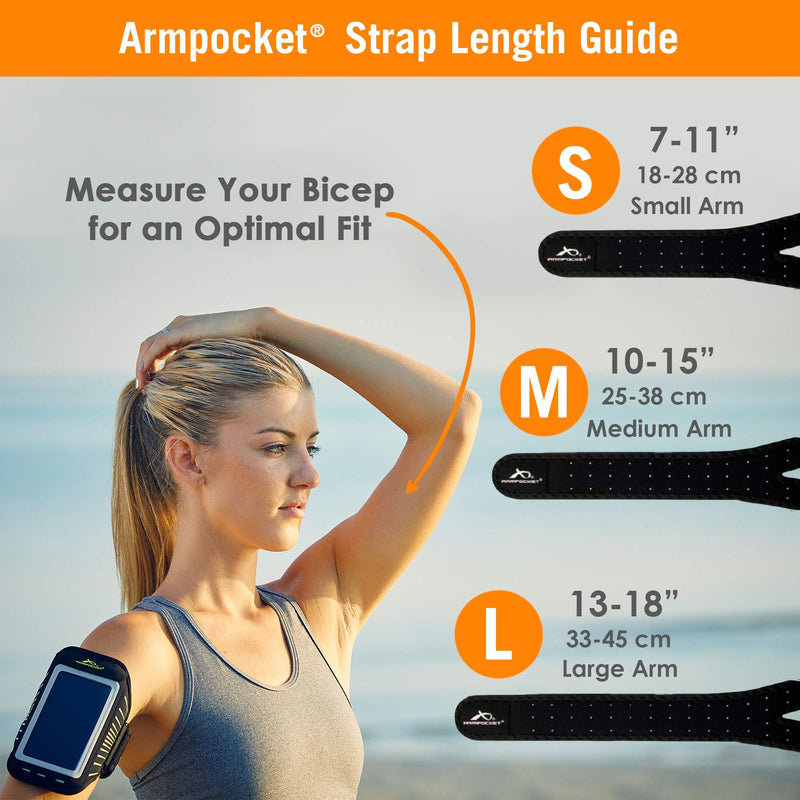 [Australia - AusPower] - Phone Armbands for Running | Armpocket Racer Plus Ultra Thin Phone Armband| iPhone 13 Mini, 12 Mini, 8 Plus, 7 Plus, Galaxy S7 Edge, Pixel 4a, Phones Without Cases up to 6.3 Inches| Black Small Strap Small Strap 7-11” 