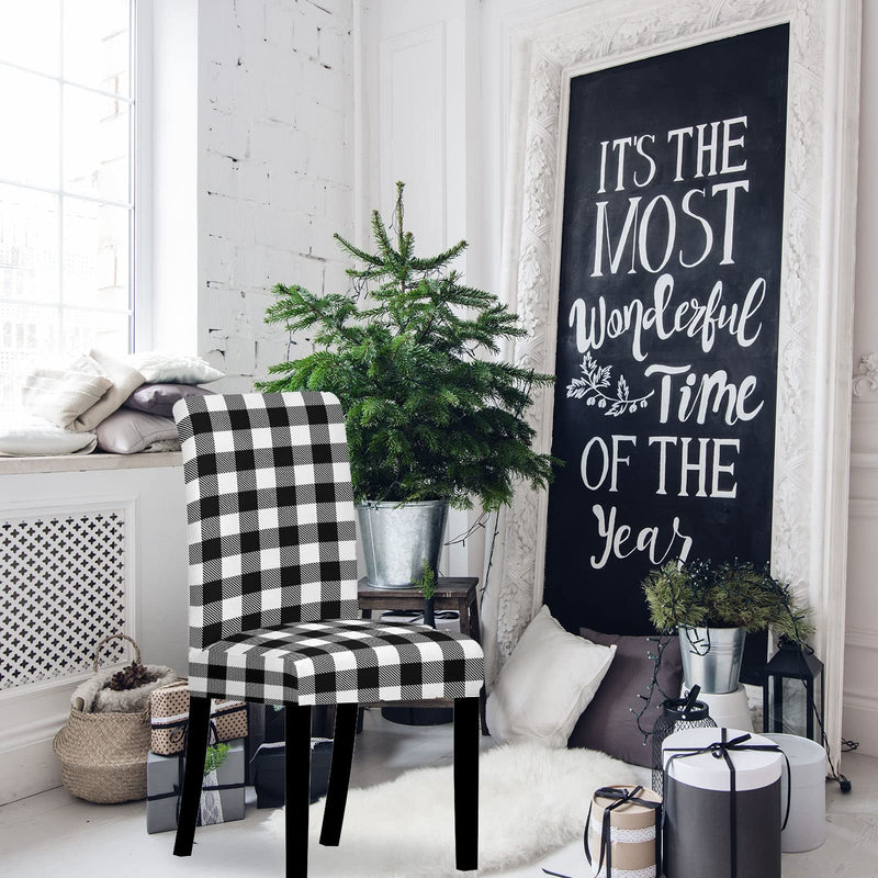 [Australia - AusPower] - Whaline Buffalo Check Chair Covers White Black Plaid Dining Chair Slipcovers Protector Removable Stretch Elastic Seat Covers for Party Kitchen Home Hotel Office Restaurant Decoration, 4Pcs White Black Buffalo Plaid 