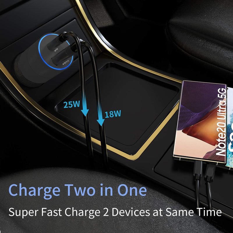 [Australia - AusPower] - Upgraded Super Fast Car Charger, Worsors USB C 25W PPS PD & 18W QC3.0 Power Adapter Compatible for Samsung Galaxy S22/S21/Ultra/Plus/S20/S10, Note 20/10, Google Pixel 6 Pro/6 + 2Pack 3ft Type C Cable 