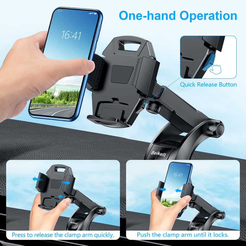 [Australia - AusPower] - Beikell Car Phone Holder Mount, Universal Phone Mount for Car with One Button Release and Strong Sticky Gel Pad, 360° Rotation and Hands-Free Cell Phone Holder for All 4.7" to 6.7" Phones 