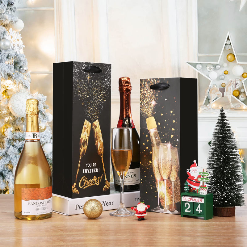 [Australia - AusPower] - Carnation 12Pack Wine Gift Bag, Wine Gift Bags for Wine Bottles, 4 Colors Black and Gold Foil Wine Bag for Easter, Thanksgiving, Hanukkah, Retirements, Housewarmings, Graduations, Christmas, 14 Inch 