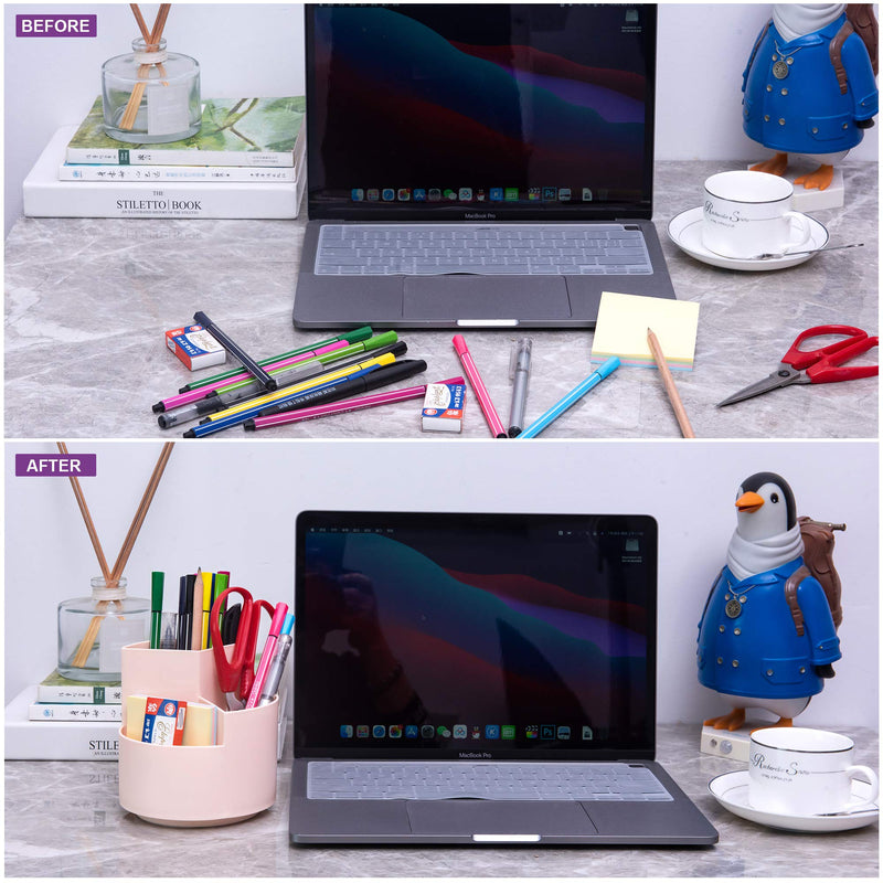 [Australia - AusPower] - Siveit Rotating Pen Holder, 3 Slots 360-Degree Spinning Pencil Pen Desktop Organizer Cute Pencil Cup Pot for Home, Office, Kids (Peach Pink) 