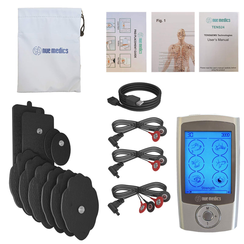 [Australia - AusPower] - NueMedics TENS EMS Unit Pro Rechargeable Battery Muscle Stimulator 24 Modes Portable Mini Massager TENS Unit with 10 Reusable Pads 