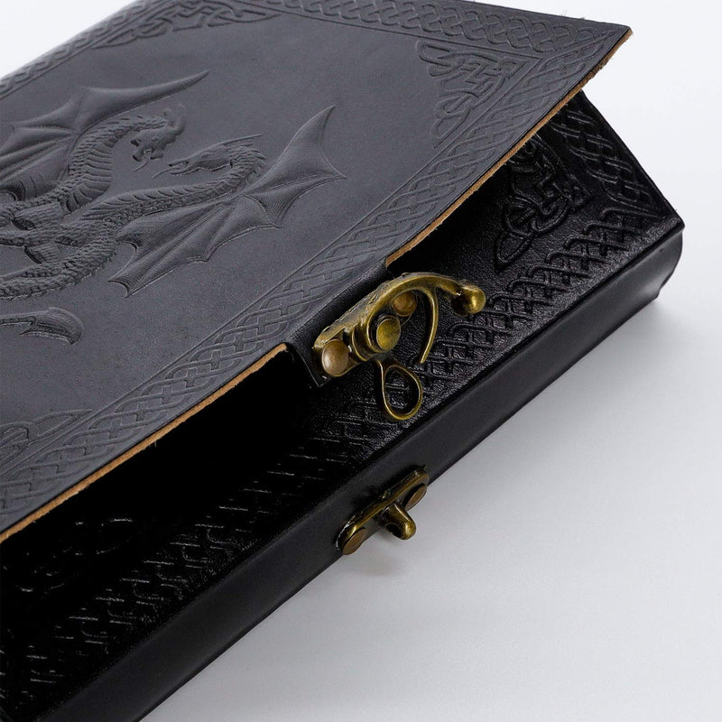 [Australia - AusPower] - Handmade Leather Double Dragon Journal/Writing Notebook Diary/Bound Daily Notepad for Men & Women Unlined Paper Medium, Writing pad Gift for Artist, Sketch (7 X 5, Black) 7 X 5 