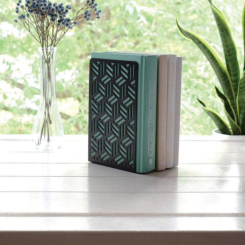[Australia - AusPower] - CNK Bookends , Premium Book Ends for Book Shelves, Metal Book Ends for Home Office Heavy Books, Book Shelf Holder, Home Decorative, Book Stoppers, Book Holder, Set of 2 Black Hexagon Bookends… 