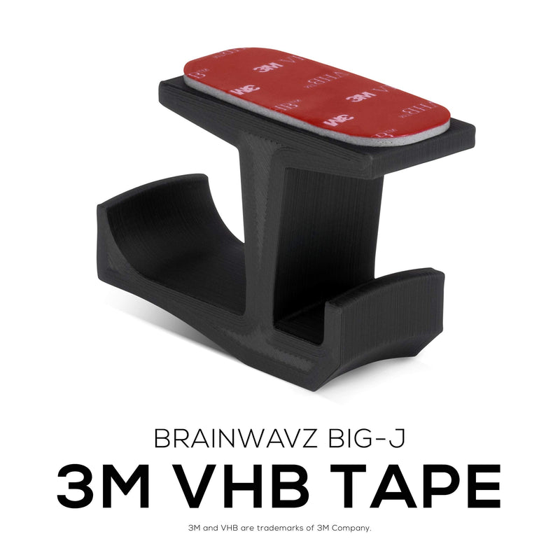 [Australia - AusPower] - BRAINWAVZ BigJ Under Desk Headphone Stand (2 Pack) Hanger Holder Mount for Headphones, Gaming Headsets, Mobiles Accessories, Stick On, No Screws (Black) 