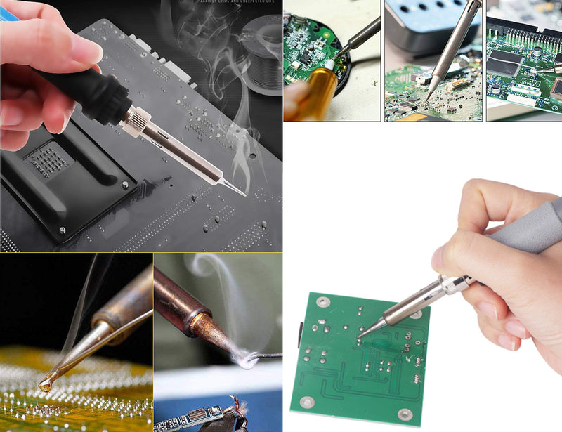 [Australia - AusPower] - LBY Electric Soldering Iron Kit, (60W ,110V) Adjustable Temperature Welding Tool, with 5pcs Soldering Tips, Soldering Iron Kit Electronics (with switch), Stainless Steel, Copper, (White) 