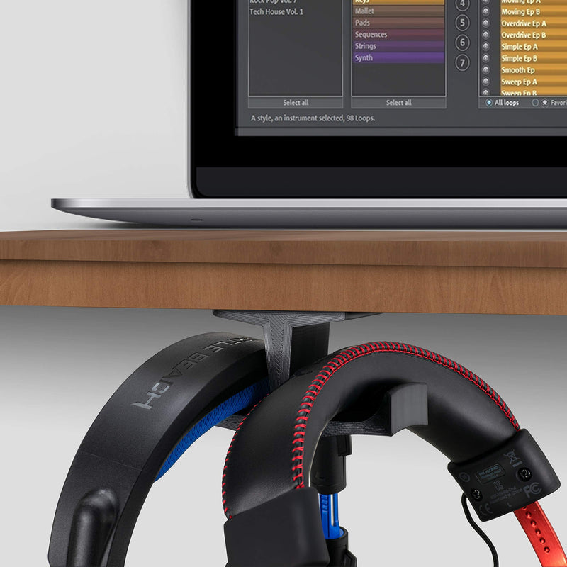[Australia - AusPower] - BRAINWAVZ BigT Dual Headphone Stand, Under Desk Hanger for Headphones, Gaming Headsets, Mobiles Accessories, Stick On, No Screws, Black (Big T) Big T 