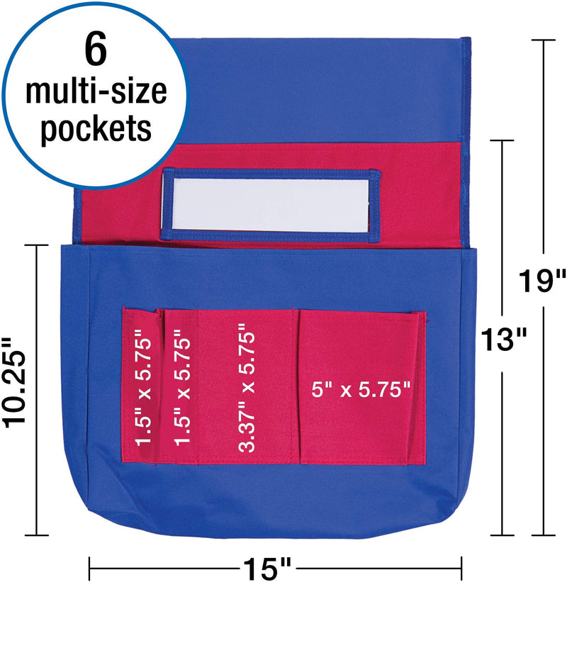 [Australia - AusPower] - Carson Dellosa Chairback Buddy Pocket Chart—Blue and Red Desk Chair Seat Back Organizer With 6 Pockets for Classroom Supplies, Student Name Tag With Pocket (15" x 19") Blue & Red 