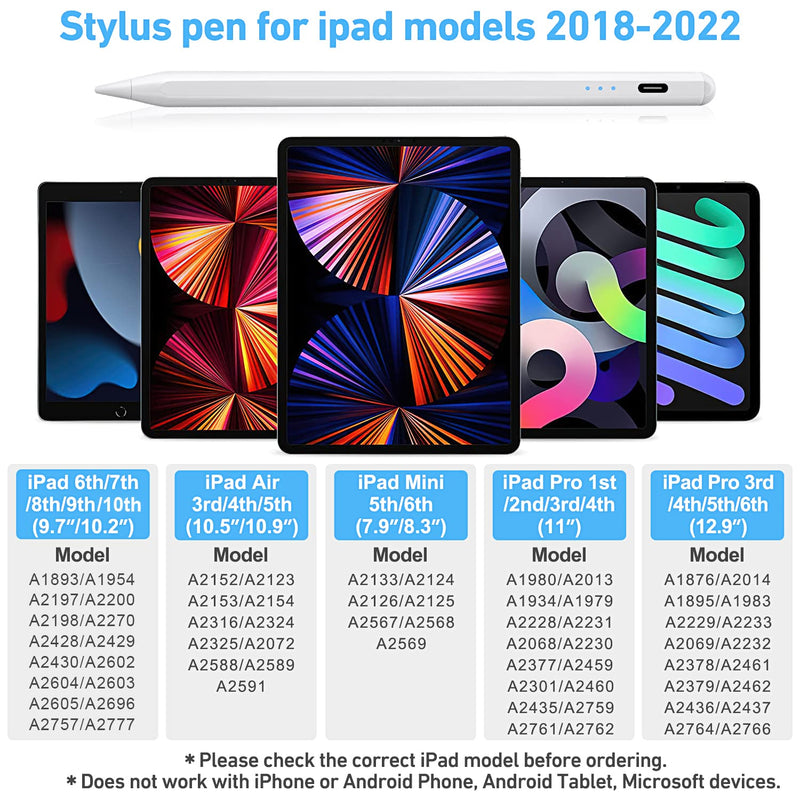 [Australia - AusPower] - Stylus Pen for ipad, Active Pencil with Quick Charge, Palm Rejection Tilt Sensor, Magnetic Apple Pen Compatible with 2018-2022 iPad Pro 11"/12.9",iPad 10/9/8/7/6,iPad Mini 5/6,iPad Air3/4/5 A-30 mins Charge-White 