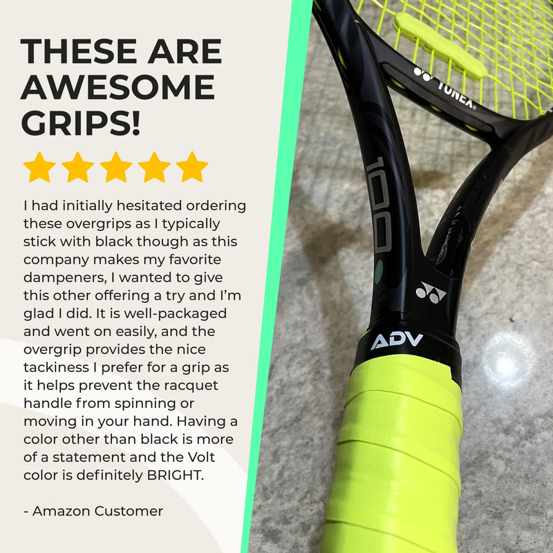 [Australia - AusPower] - ADV Tennis Overgrips, MaxTac Tacky Tennis Overgrips, Extremely Tacky Non-Slip, Razor-Thin & Easy to Use Pro Grip Tape, 12-Pack 12 Pack Volt 