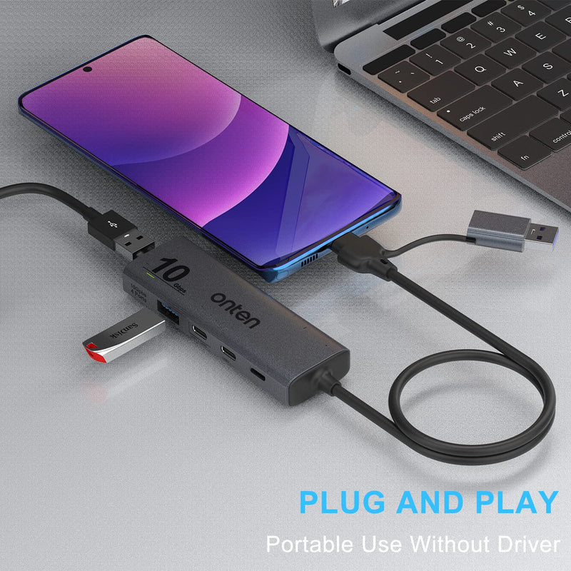 [Australia - AusPower] - Onten 10Gbps USB C Hub,USB C to USB C/A Adapter with USB3.2 GEN2 Speed. USB/USB C Splitter with 2*USBA(10G) 2*USB C(10G).4 Ports USB C Adapter e(Data Transfer only,Not Support Power and Monitor) 